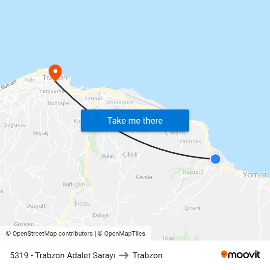 5319 - Trabzon Adalet Sarayı to Trabzon map
