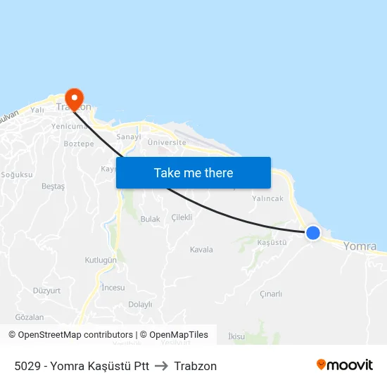 5029 - Yomra Kaşüstü Ptt to Trabzon map