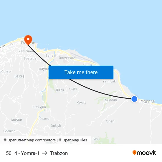 5014 - Yomra-1 to Trabzon map