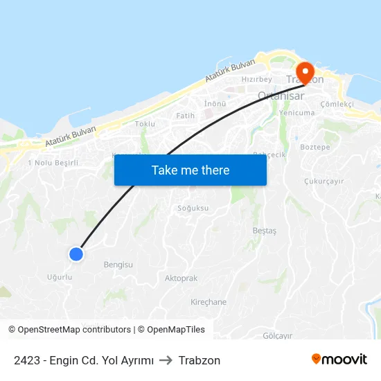 2423 - Engin Cd. Yol Ayrımı to Trabzon map