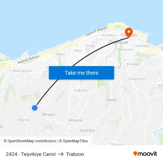 2424 - Teşvikiye Camii to Trabzon map