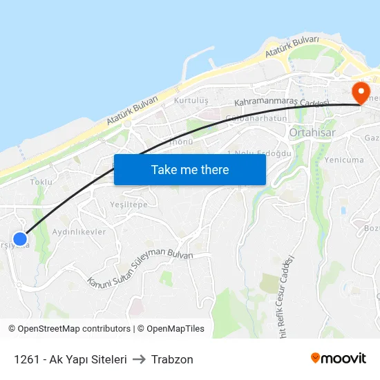 1261 - Ak Yapı Siteleri to Trabzon map
