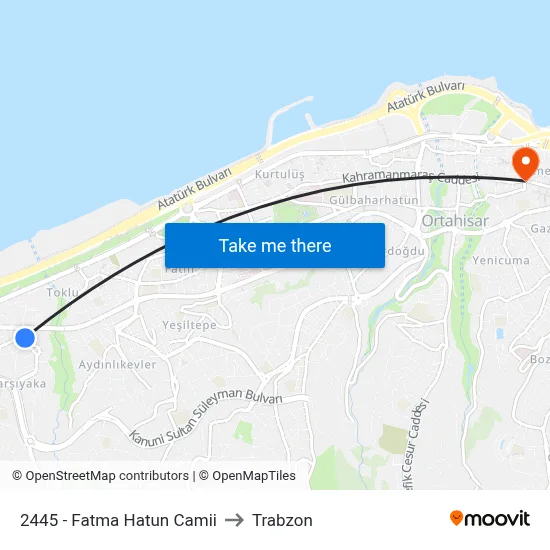 2445 - Fatma Hatun Camii to Trabzon map