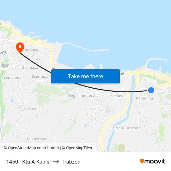 1450 - Ktü A Kapısı to Trabzon map
