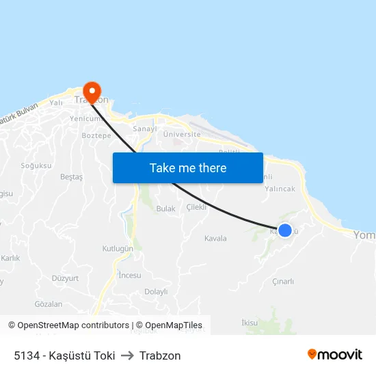 5134 - Kaşüstü Toki to Trabzon map