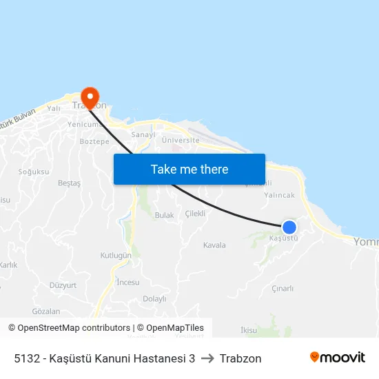 5132 - Kaşüstü Kanuni Hastanesi 3 to Trabzon map