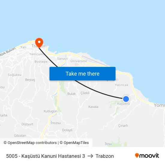 5005 - Kaşüstü Kanuni Hastanesi 3 to Trabzon map