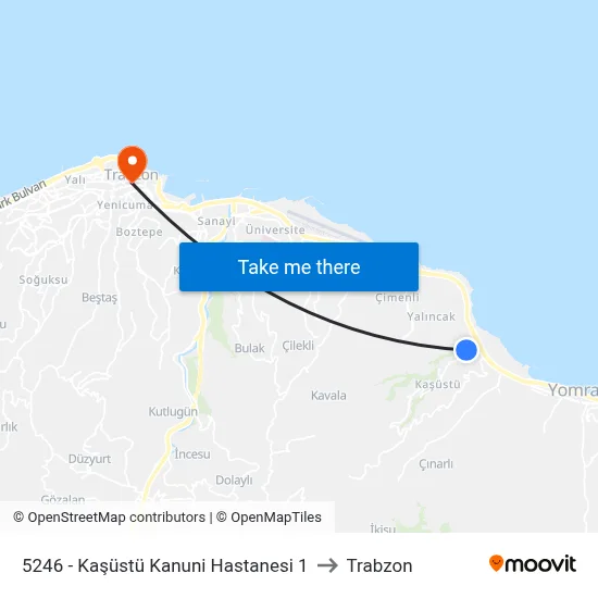 5246 - Kaşüstü Kanuni Hastanesi 1 to Trabzon map