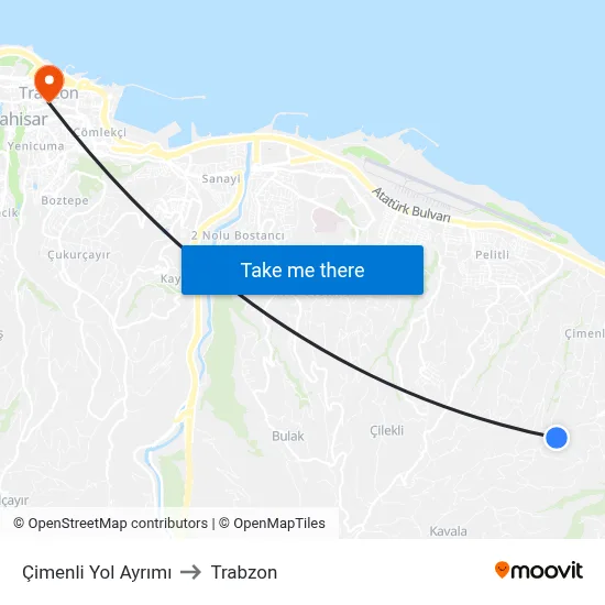Çimenli Yol Ayrımı to Trabzon map