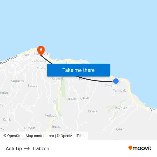 Adli Tıp to Trabzon map