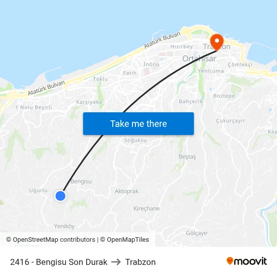 2416 - Bengisu Son Durak to Trabzon map