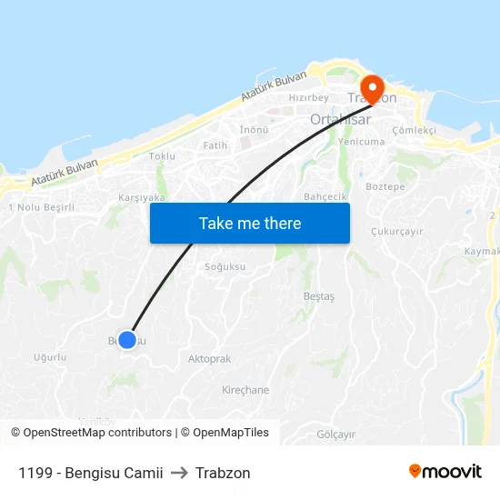 1199 - Bengisu Camii to Trabzon map