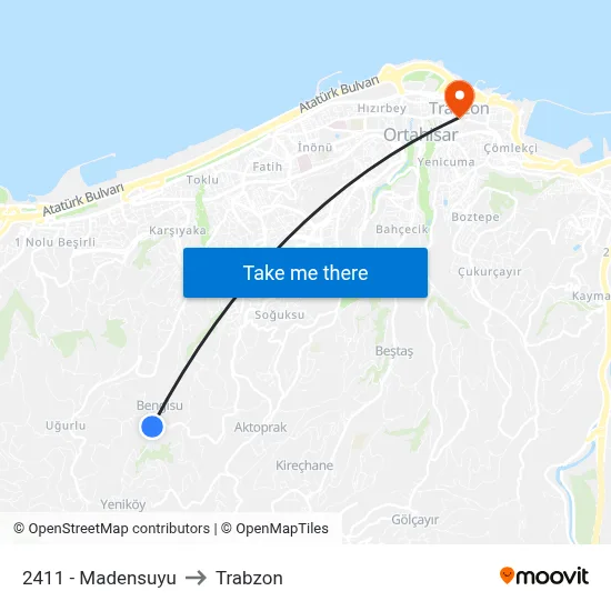 2411 - Madensuyu to Trabzon map
