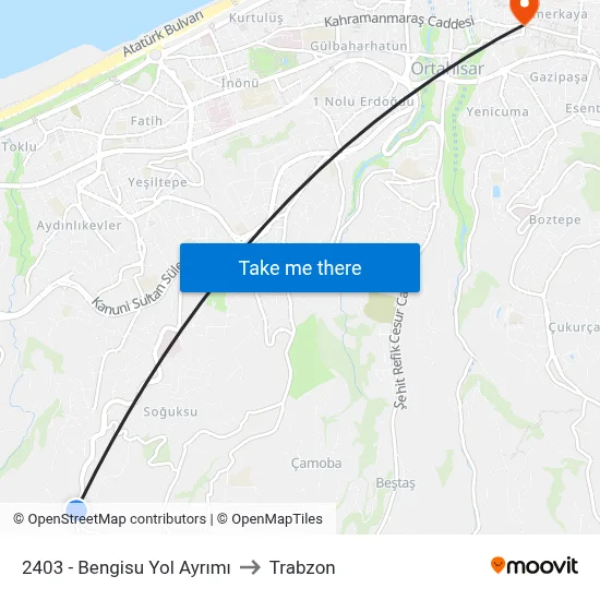 2403 - Bengisu Yol Ayrımı to Trabzon map
