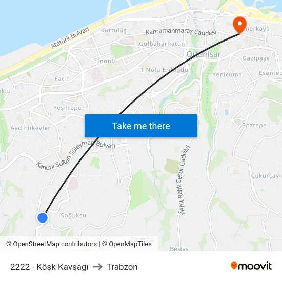 2222 - Köşk Kavşağı to Trabzon map