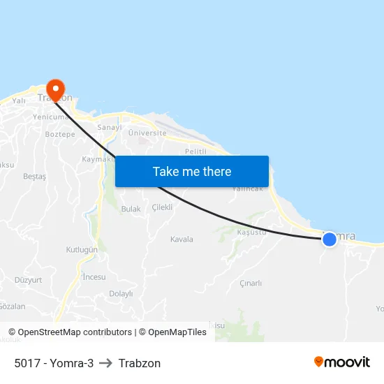 5017 - Yomra-3 to Trabzon map