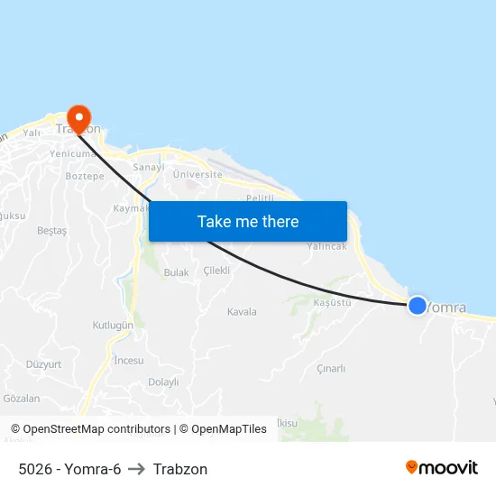 5026 - Yomra-6 to Trabzon map