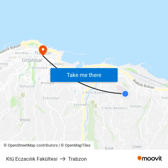 Ktü Eczacılık Fakültesi to Trabzon map