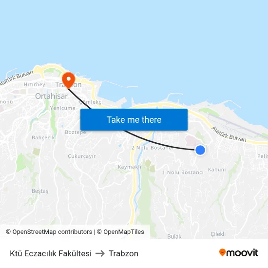 Ktü Eczacılık Fakültesi to Trabzon map