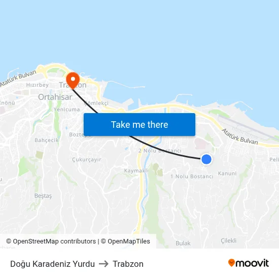 Doğu Karadeniz Yurdu to Trabzon map