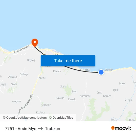 7751 - Arsin Myo to Trabzon map