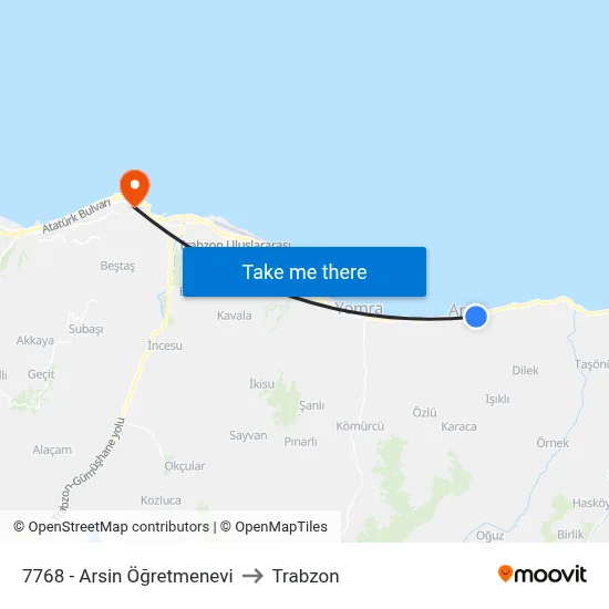 7768 - Arsin Öğretmenevi to Trabzon map