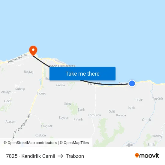 7825 - Kendirlik Camii to Trabzon map