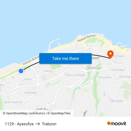 1129 - Ayasofya to Trabzon map