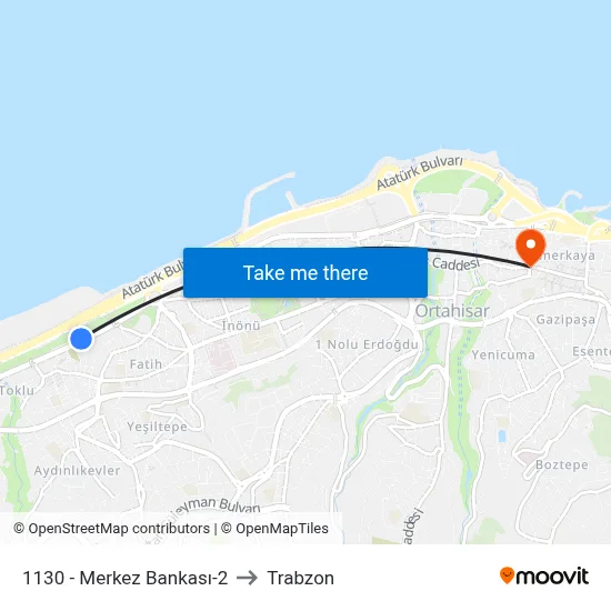 1130 - Merkez Bankası-2 to Trabzon map