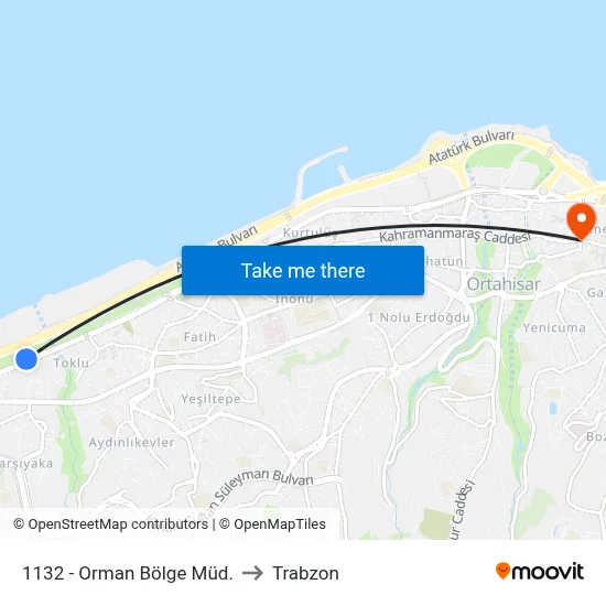 1132 - Orman Bölge Müd. to Trabzon map