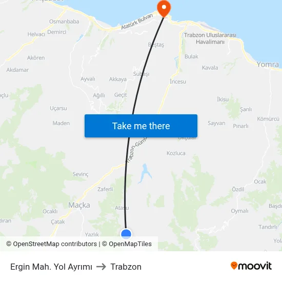 Ergin Mah. Yol Ayrımı to Trabzon map