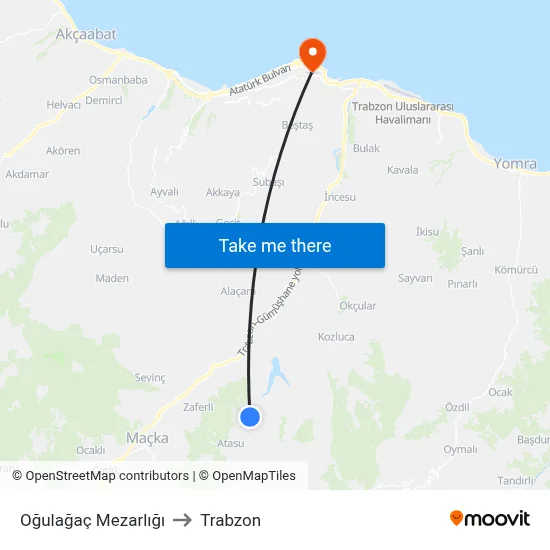 Oğulağaç Mezarlığı to Trabzon map