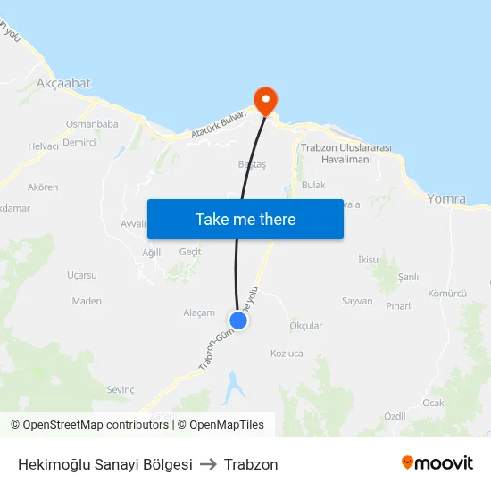 Hekimoğlu Sanayi Bölgesi to Trabzon map