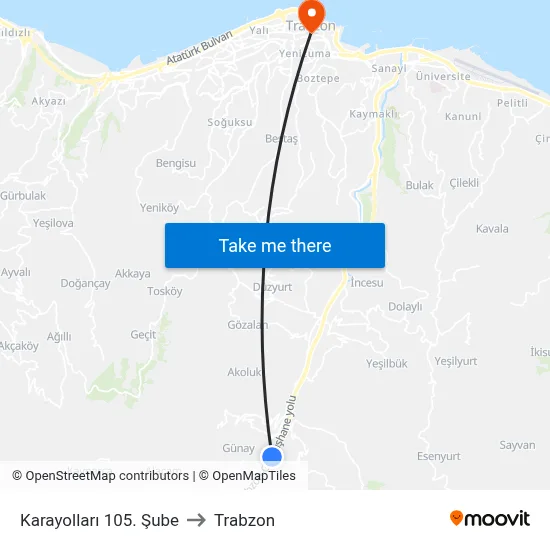 Karayolları 105. Şube to Trabzon map