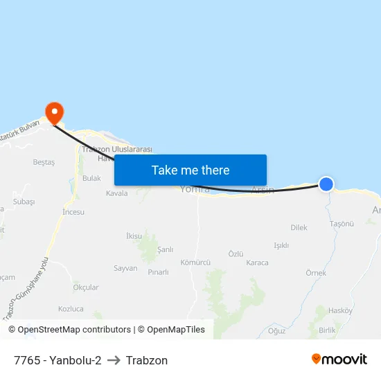 7765 - Yanbolu-2 to Trabzon map