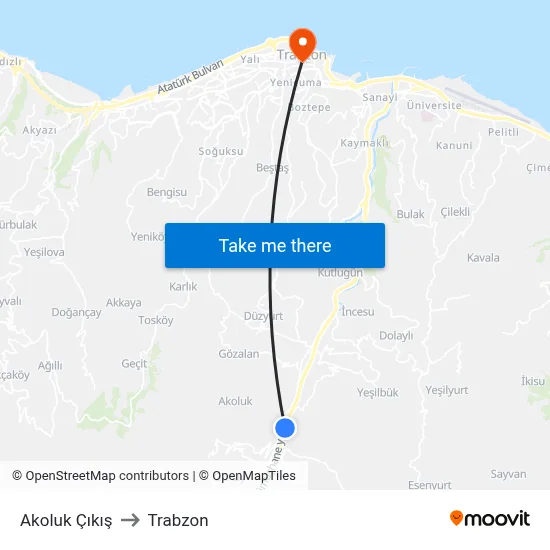 Akoluk Çıkış to Trabzon map