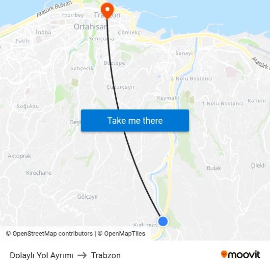 Dolaylı Yol Ayrımı to Trabzon map