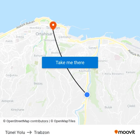 Tünel Yolu to Trabzon map