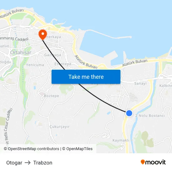 Otogar to Trabzon map