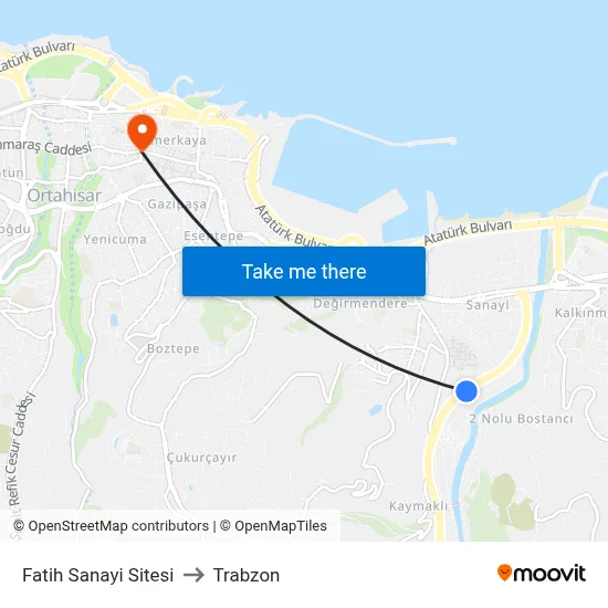 Fatih Sanayi Sitesi to Trabzon map