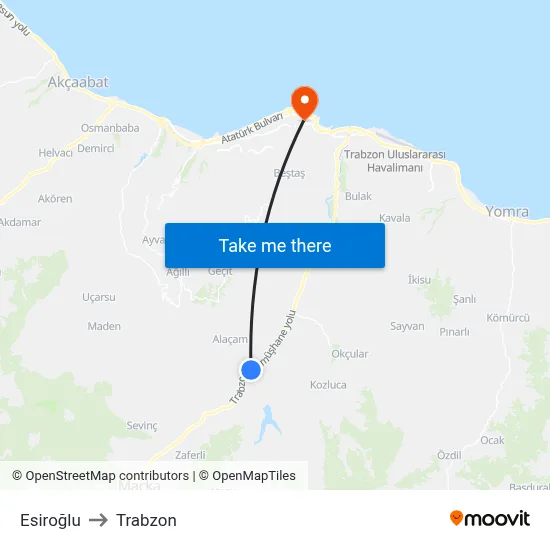 Esiroğlu to Trabzon map