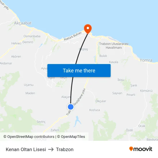 Kenan Oltan Lisesi to Trabzon map