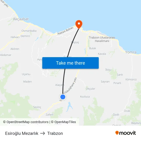 Esiroğlu Mezarlık to Trabzon map