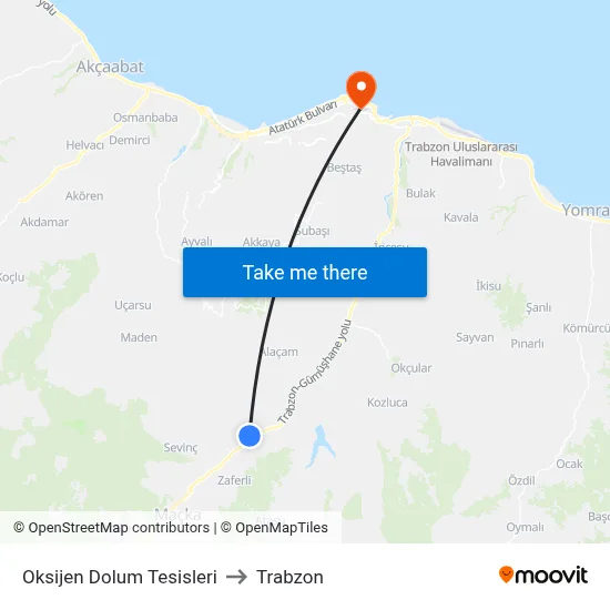 Oksijen Dolum Tesisleri to Trabzon map