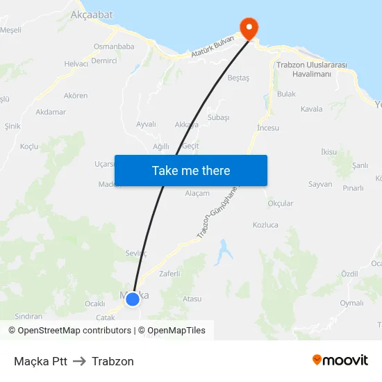 Maçka Ptt to Trabzon map