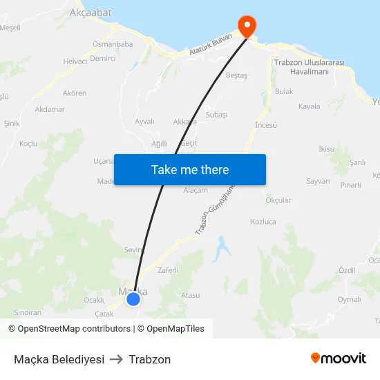 Maçka Belediyesi to Trabzon map