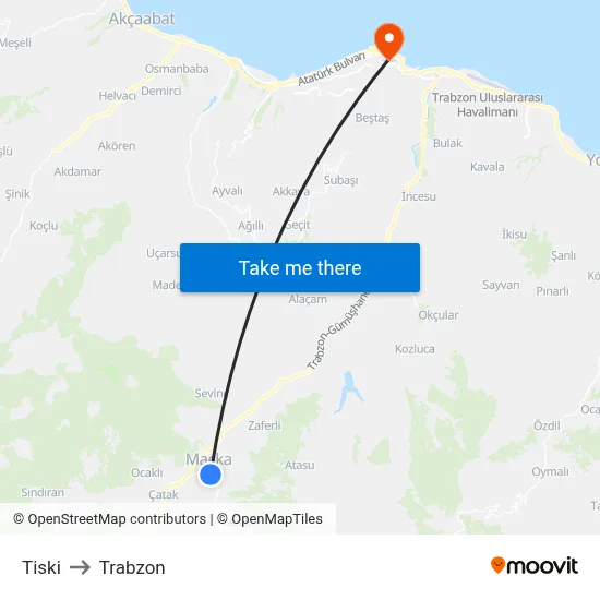 Tiski to Trabzon map