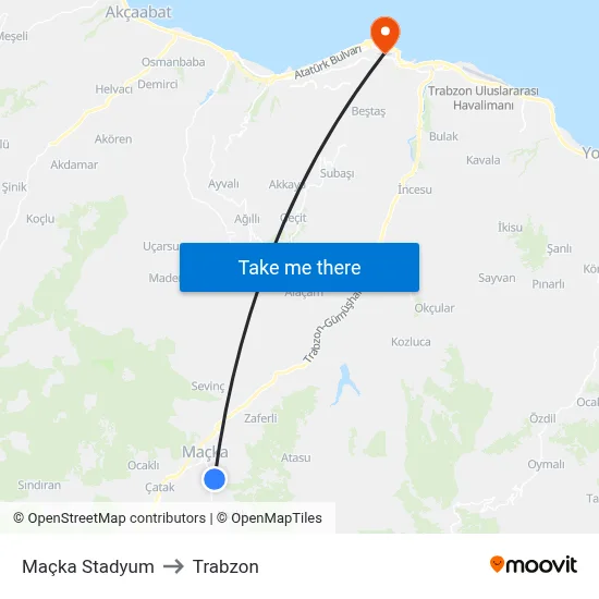 Maçka Stadyum to Trabzon map