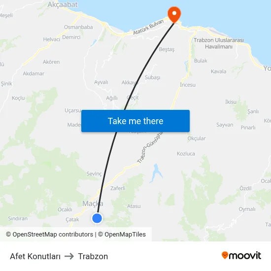 Afet Konutları to Trabzon map