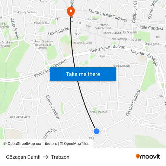 Gözaçan Camii to Trabzon map